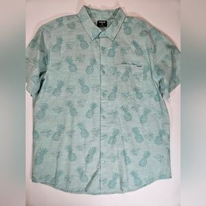 Hurley Hawaiian Shirt Mens XL Green Teal Pineapple Print Button Down